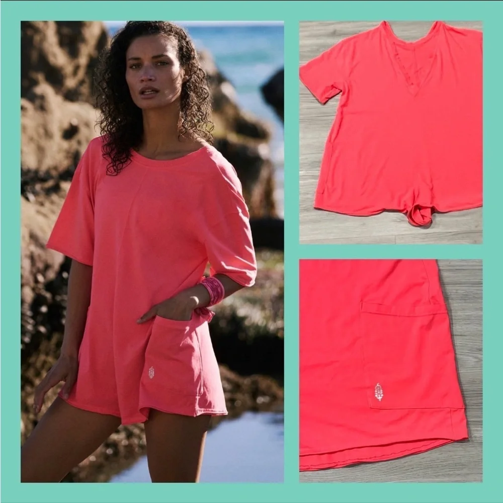 Free People, Size Large, HOT SHOT, Romper, Electric Sunrise, Short Sleeve, NWT! - Picture 6 of 15